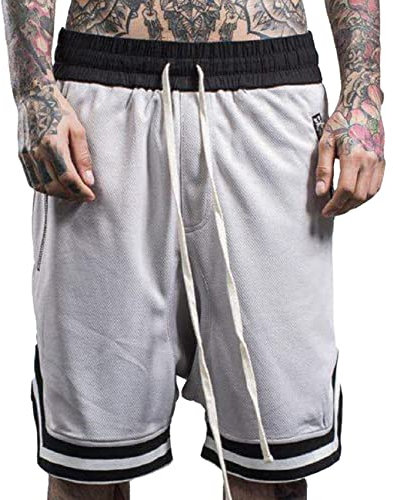 Plilima Atmungsaktive Basketball-Shorts für Herren, leicht, für Fitnessstudio, Boxen, Netzstoff, schnell trocknend, mit Reißverschlusstaschen, weiß, 3XL