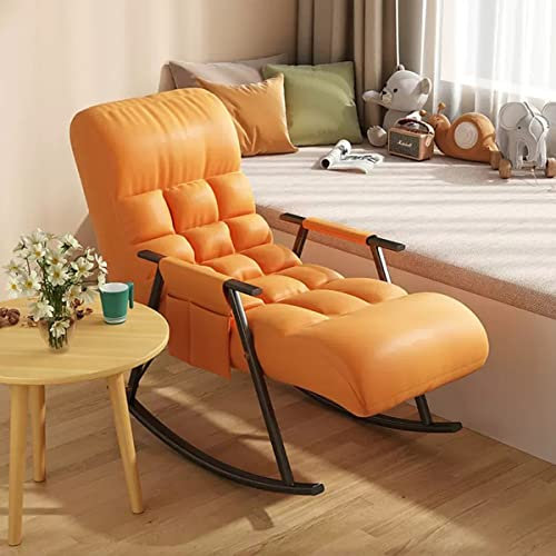 YCKEGEW Schaukelstuhl Relaxsessel Mit Liegefunktion Für Wohnzimmer Und Schlafzimmer, Beistellstühle Comfy Accent Chair, Moderner Schaukelstuhl Mit Seitentaschen (Color : Orange)