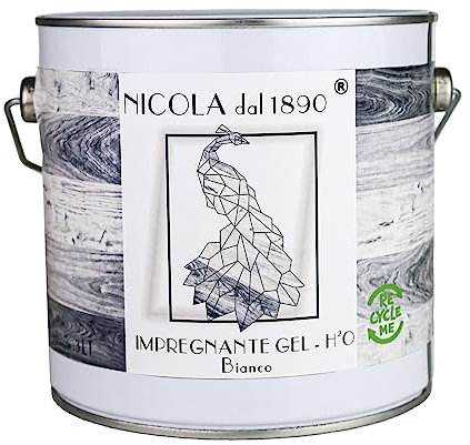 NICOLA VERNICI Impregnante Legno all'Acqua in Gel, per Esterni e Interni, Made in Italy, 3 LT, Color Bianco