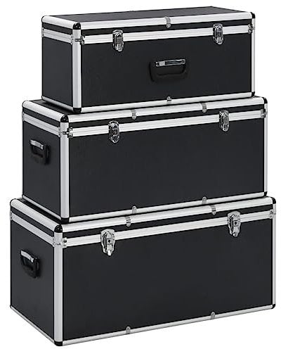 Aufbewahrungskoffer, 3 Stück, schwarz, Aluminium, Artikelfarbe: Schwarz