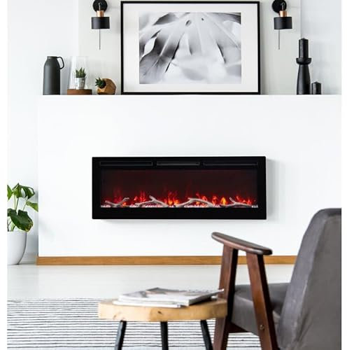 Huibathroom Electric Fireplace with 14 LED Flame Colors Wall-Mountabl Heater Fire,Thermostat Remote Control,Black (127x10.8x45.7cm)