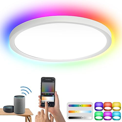 Sonnewelt RGB Deckenlampe Alexa Smart LED Deckenleuchte Dimmbar 24W APP-Steuerun Farbwechsel Wohnzimmerlampe bluetooth for Schlafzimmer Wohnzimmer Bad Küche Kinderzimmer,Dimmer Lampe IP44