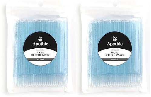 Apothie 200PCS Disposable Micro Applicator Brush (200 Pieces, Blue Crystal)– Lash Glue Microswabs for Eyelash Extensions, Cotton Brush Swab for Applying Makeup, Microfiber Tips