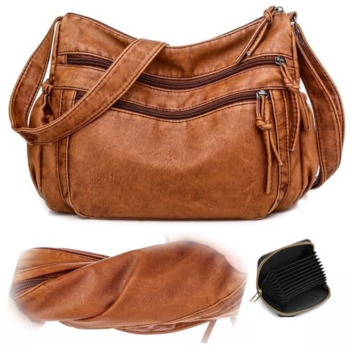 Skyearman Sac Bandoulière Femme en Cuir PU Souple Sac a Main Femmes Bandoulieres Léger Multi-poches Moyen Sac à Bandoulière Sacoche Femme Bandoulière avec Large Sangle Réglable (Marron)