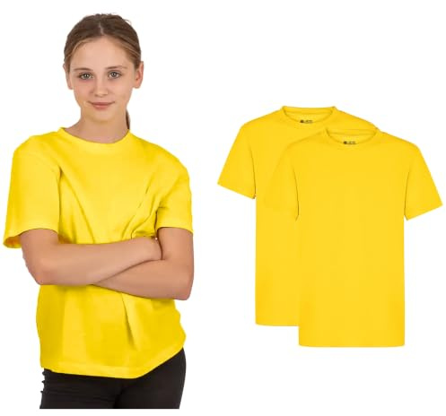 2 Pack Kids Plain T-Shirts 100% Cotton Boys Girls School PE Tops, Age 1-16 | two plain 100% cotton crew-neck t-shirts per pack for school PE and sports day, 17 colours, ages 1-16