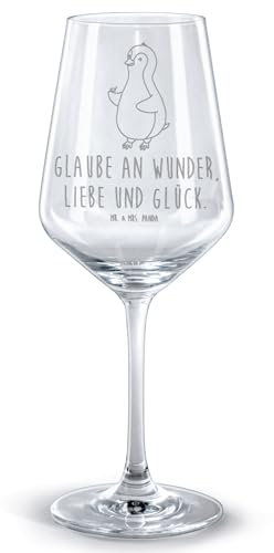 Mr. & Mrs. Panda Weinglas Pinguin Marienkäfer - Geschenk, Wunder, Pinguine, aufmerksam, Glück, Weinglas mit Gravur, Geschenk für Weinliebhaber,