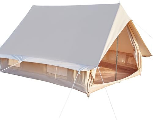 OTSUN Double Door Canvas Tent, 4-Person Rainproof Camping Bell Tent with Windows, All Season Glamping Tent, Easy Set-Up, Family-Friendly Tent and Ready for Thrills, Outdoor Luxury
