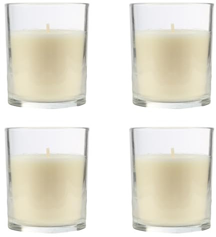 H HANSEL HOME Vela Aromática, Vela en Vaso de Cristal de Cera Vegetal - 28 Horas de Duración, Velas Perfumadas, 8,5x7 cm, Antiolores, 125g x 4 unidades