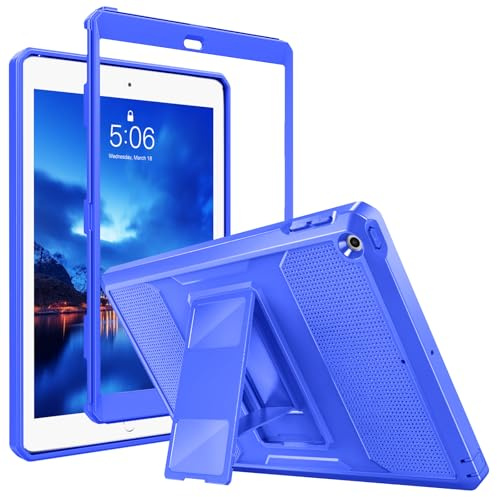 MoKo Étui pour iPad 9.7 2018/2017, iPad 6ème Génération/iPad 5ème Génération - Housse de Protection Antichoc avec Protecteur d'Écran Intégré & Support Robuste pour iPad 9.7 Pouces, Bleu