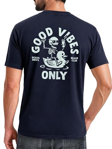 Neverless® Herren T-Shirt Backprint Good Vibes Only Quitsche-Ente Motivprint Rückendruck Sommer Fashion Streetstyle
