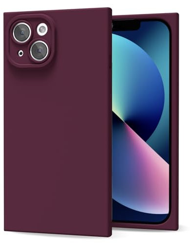 oakxco for iPhone 13 Case Silicone Square Edge, Y2k Rectangle Soft Rubber Gel Cute Phone Case for Women, Girly Aesthetic Trendy Design, Thin Slim Matte TPU Protective Cover, Burgundy Wine