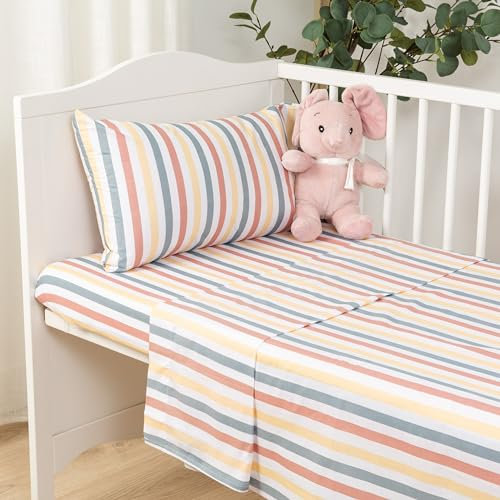 TRAMAS+ Bettlakenset aus 60x120 100% Baumwolle, Bettlakenset für Babybetten, Bettwäsche für Kinderbetten, Spannbettlaken, Oberlaken und Kopfkissenbezug - Raya Laia