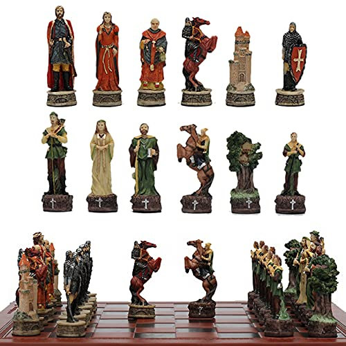 DSXUXU Ausgewählte Schachtischspiele Unterhaltungsspielzeug Ritter Lederschachbrett Britischer Charakter Robin Hood Thema Internationale Schachfiguren