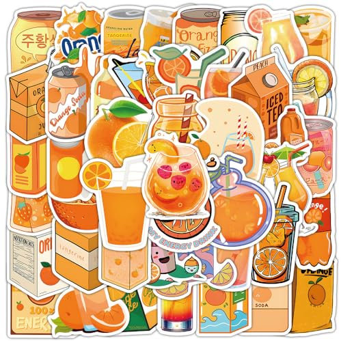 50 Stück Orange Getränke Aufkleber Vinyl Niedliche Sommer Drink Aufkleber für Laptop Motorrad Skateboard Scrapbook Gepäck Auto Telefon Gitarre,Wasserfeste Funny Sticker für Kinder Erwachsene Mädchen
