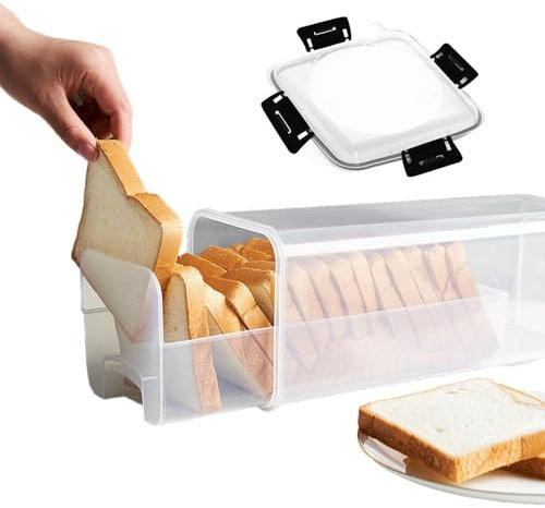 Contenedor de Almacenamiento de Pan Transparente Con Tapa Hermética - Dispensador para Sándwich y Encimera de Cocina, Ahorro de Espacio
