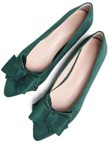 SAILING LU Bow-Knot Ballet Flats for Women Pointed Toe Crystals Wedding Shoes Comfort Light Weight Loafers, 241-green, 8.5 UK