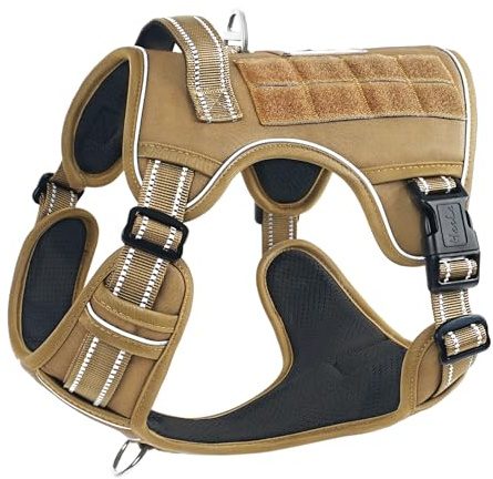 HEELE Hundegeschirr, Metall Taktisches Geschirr, Taktische Hundeweste, Service Hundegeschirr, MOLLE Sicherheitsgeschirr, Brustgeschirre für Hunde, Laufgeschirre für Hunde, Braun, S