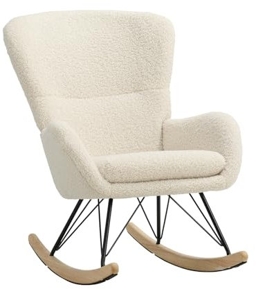 HaiYiZuhause Schaukelstuhl mit hoher Rückenlehne, weicher gepolsterter Liegegleiter, moderner Boucle Rocker Akzent Stuhl für Wohnzimmer, Schlafzimmer, Studie, Lesesaal, Balkon, Beige