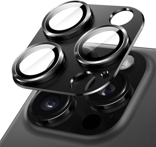 JETech Pellicola Fotocamera per iPhone 16 Pro 6,3 Pollici e iPhone 16 Pro Max 6,9 Pollici, Copertura Totale 9H Vetro Temperato Anello Cover, Piastra in Metallo Opaco, Pacco da 1 (Nero)