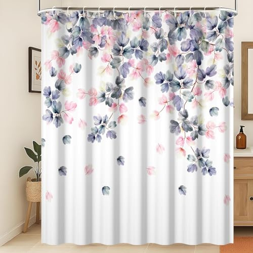 Xiaoterna Eukalyptusblatt Duschvorhang Frühling Blätter Duschvorhang Frühling Botanisch Badezimmer Vorhang Aquarell Bunte Pflanze Duschvorhang Maschinenwaschbar Wasserdichter Stoff 180x180cm