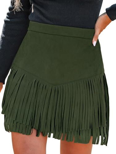 CUPSHE Damenröcke, Terrakotta, hohe Taille, Fransen, lässig, figurbetont, A Linie, Büro, Bleistift, Damen Minirock, olivgrün, M