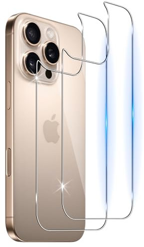 Funrae 2 Stück Rückseite Schutzfolie für iPhone 16 Pro 6.3 für Panzerglas, 9H Härte Zurück Glasfolie, Hinten Schutzglas Rutschfest HD Klar Anti-Kratzen Back Film Folie Anti-Fingerabdruck