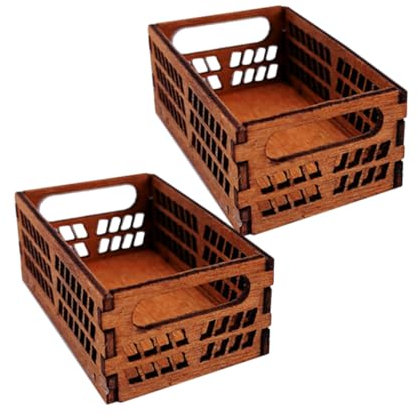 KICHOUSE 2pcs Miniature Wooden Storage Bin Doll House Mini Crates Craft Mini House Accessory Decorated Miniature Ornament