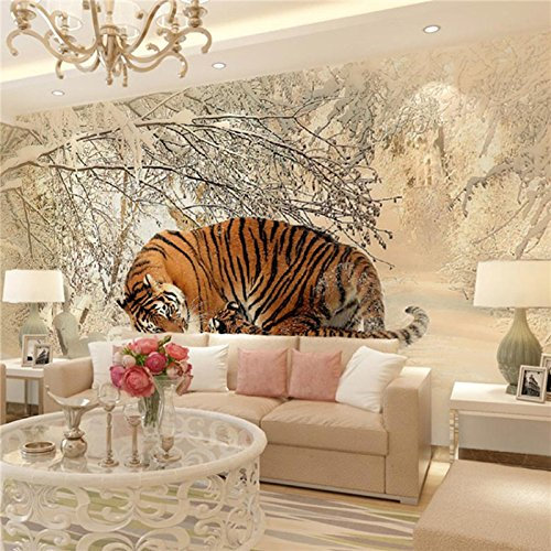 Vlies Tapeten Wandtapete Tiger 3D Wandbild Tapete Vlies Tapete Wandtapete Tapete Wohnzimmer Wanddekoration Fototapete 3D Tapete Effekt Wandbild 350cm×256cm(Breite x Höhe)