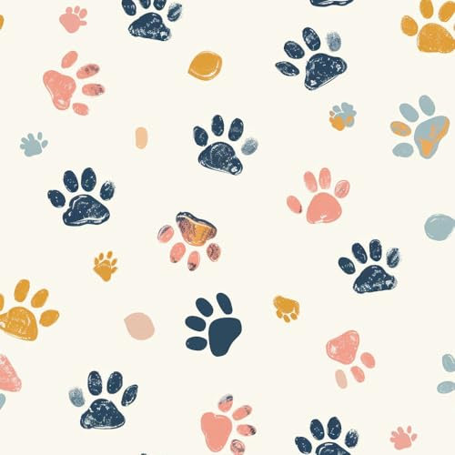 JIAOQSS Peel and Stick Wallpaper Colorful Dog Paw Prints Cute Self Adhesive Wallpaper Stick on Wallpaper Furniture Sticker Waterproof Living Room Bedroom
