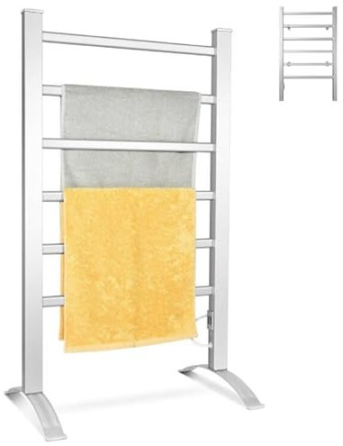 MZBDYYF Electric Towel Warmer 2-in-1 Freestanding & Wall Mounted Aluminum Heated Towel Rail with 6 Bars - Bathroom Radiator Drying Rack