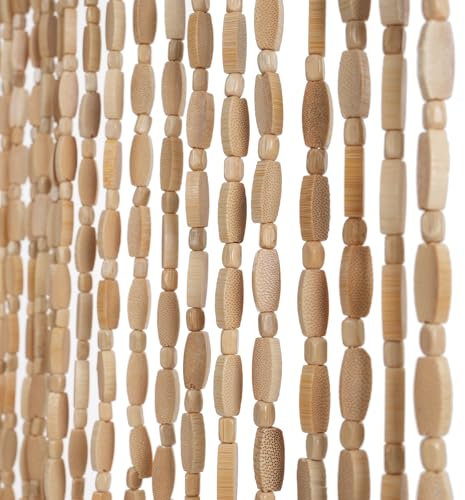 SanBouSi Bambus Perlenvorhang Türvorhang 52 Stränge Retro Holzperlenvorhang Natur Perlenvorhang Fadenvorhang Insektenschutz Fliegenschutz 90x200cm