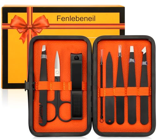 Pince à épiler et coupe-ongles8 Pièces, Pince à Epiler Sourcils pour Cils,poils du visagepince à épiler,Pince à sourcils avec mallette de voyage,outils de beauté quotidiens pour hommes
