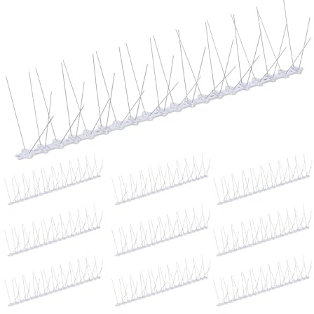 Relaxdays Vogelabwehr Spikes, 10er Set, HBT: 10,5 x 50 x 14 cm, Taubenabwehr Balkon & Dach, 4-reihig, Edelstahl, Silber