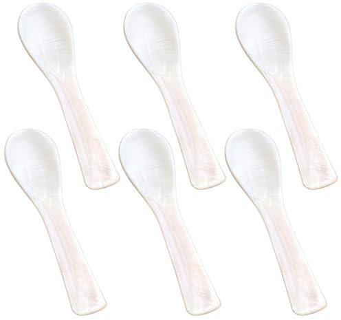 Nogeqi 6 Stück Perlmutt Löffel Klassiker Kaviarlöffel 7cm Mutter von Perlmutter Handarbeit Eierlöffel Perlmutt Klein Kaviar Löffel Caviar Spoons für Kaviar, Ei, Eis, Kaffee