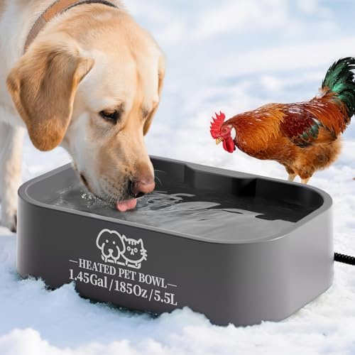 5,5 L Extra-Großer Beheizbarer Wassernapf für Hunde & Katzen,Outdoor Beheizte Hundenapf mit Anti-Kau-Kabel, Wasserdichter Beheizter Wassernapf für Hühner, Eichhörnchen, Kaninchen im Winter,Grau