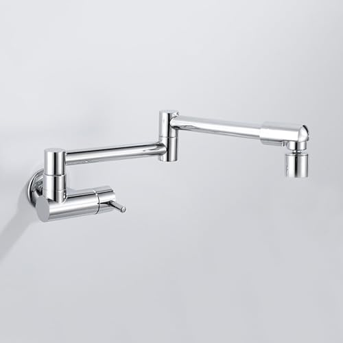 XSDSM Rubinetto Cucina A Muro Ottone Rubinetto Lavello Cucina Pieghevole per Riempimento Pentole,Argento