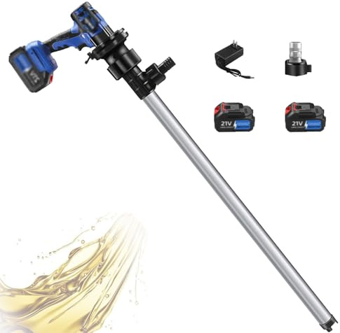 FHRKA Pompe à Huile électrique pour Baril, Pompe de Transfert de Carburant 90-150 L/Min avec Tube de 92 cm, Huile hydraulique et liquides Non corrosifs (Rounder Stainlesssteelpipe)
