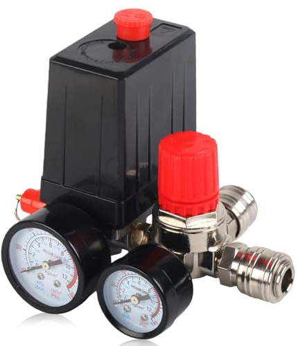 Druckschalter Kompressor 220V mit Druckregler und 2 Manometer, Luftkompressor Steuerventil Regler, Kompressorschalter mit Sicherheitsventil und Kupplungen, Druckluft Kompressor Zubehör Ersatzteile