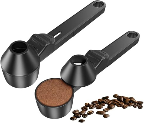 BelleFlair 2 Pezzi Cucchiaini da Caffè con Imbuto, 2 Cucchiai dosatori per caffè macinato, Dosatore caffè per riempire capsule ricaricabili, Cucchiaio dosatore a manico lungo