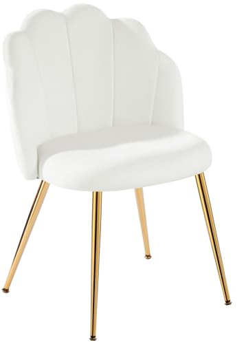 Eufurnibi Velvet Shell Chair with Gold Legs, Vanity Chair for Bedroom Dressing Table, White Upholstered Accent Chair for Living Room