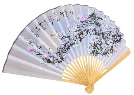 SUPVOX Éventail Pliable Géant en Papier et Bambou Motif Chinois Blanc Bleu Éventail Mural Décoratif Traditionnel à Main Vintage pour Danse Décoration Maison et Fêtes