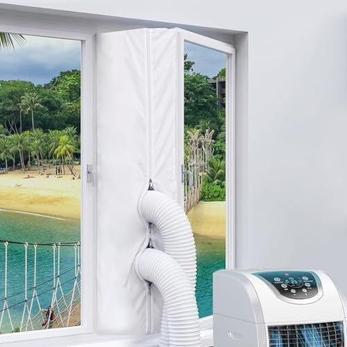 dellyy 400cm Klimaanlage Fensterabdichtung für Mobile Klimageräte, mit Reißverschluss und Klebeband, für Dachfenster, Flügelfenster, Kippfenster