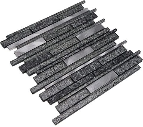 Mosaik Fliese Transluzent Aluminium schwarz Verbund Glasmosaik Crystal Stein Alu schwarz für WAND KÜCHE FLIESENSPIEGEL THEKENVERKLEIDUNG Mosaikmatte Mosaikplatte