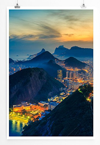 Eau Zone Home Bild - Landschaft Natur – Copacabana Strand bei Nacht Rio de Janeiro- Poster Fotodruck in höchster Qualität