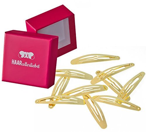 HAARallerliebst® 10 Stück Snap Haarspangen Damen - gold - 6cm Metall Haarclips Haarklammer Haar Hair Clip Clips Kinder Haarklammern Haarspange mit Aufbewahrungsbox für Damen Mädchen Herren gold