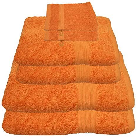 Julie Julsen 6 TLG Handtuchset 2 Badetücher 2 Handtücher + 2 Waschhandschuhe gratis Reine Baumwolle über 30 Farben Orange