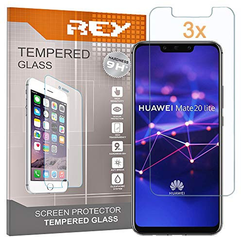 REY 3X Protector de Pantalla para Huawei Mate 20 Lite, Cristal Vidrio Templado Premium