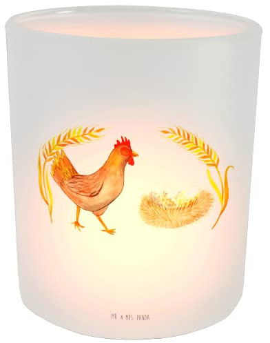 Mr. & Mrs. Panda Windlicht aus Glas Huhn Stolz - Geschenk, Landwirtin, Windlicht Glas, Magie, Henne, Hof, Landwirt, Windlicht Hochzeit, Hoftiere,