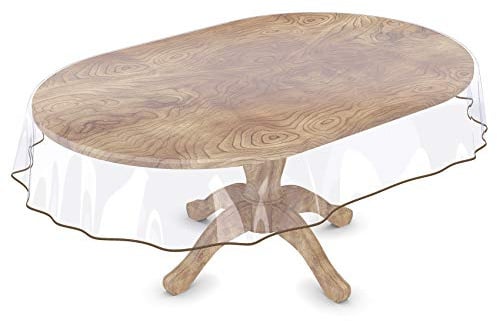 ANRO Tischdecke Transparent abwaschbar Durchsichtig Folie mit Saum in Beige Oval Glasklar Tischfolie Tischschutz PVC Schutzdecke wasserabweisend 180x140cm 0,5mm