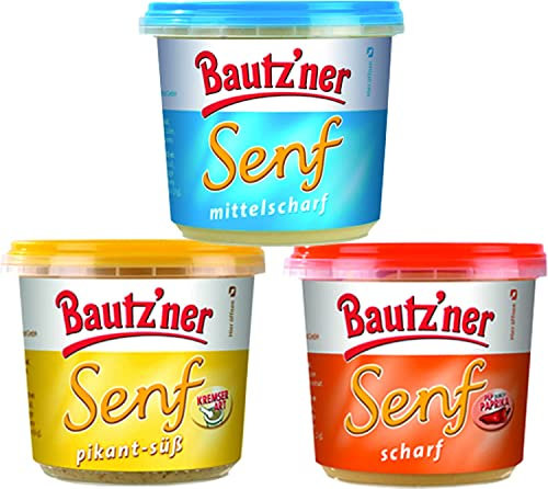 Bautzner Senf 3 X 200 ml Feinschmecker mittelscharf, pikant-süß, scharf